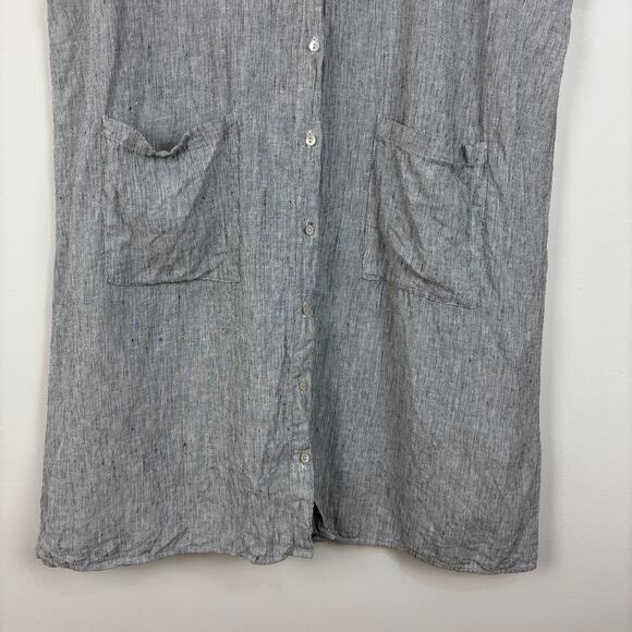 Eileen Fisher 100% Organic Linen Crinkle Shirt Dress Large White Gray lagenlook - Picture 6 of 9